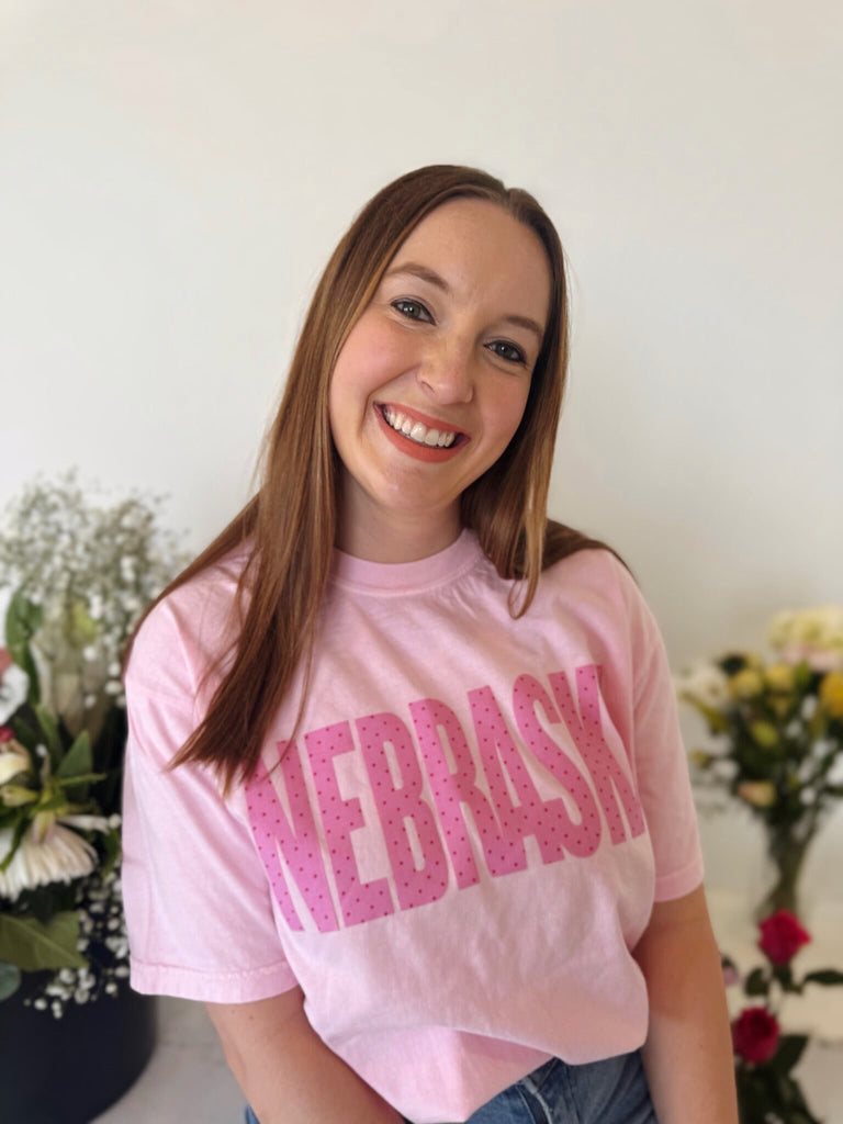 BLOCK PINK POLKA DOT NEBRASKA - LIGHT PINK TEE