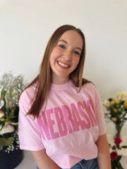 BLOCK PINK POLKA DOT NEBRASKA - LIGHT PINK TEE
