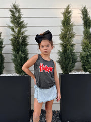 RED METALLIC/WHITE HUSKERS SCRIPT - YOUTH DARK GREY RAZORBACK TANK