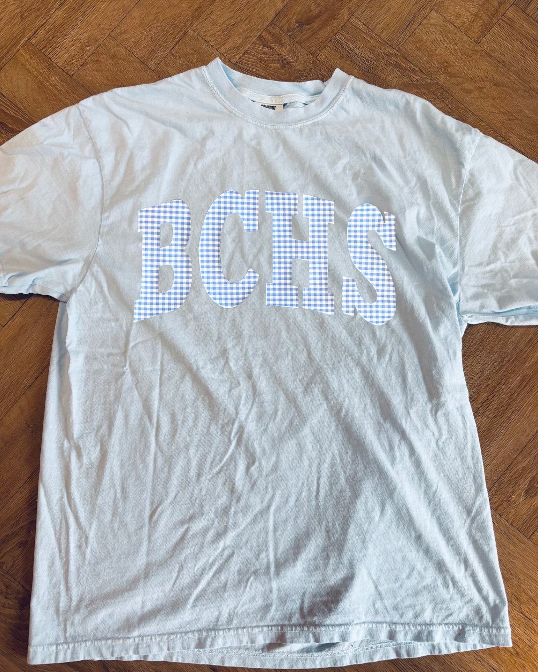 BLUE GINGHAM BCHS - LIGHT BLUE COMFORT COLORS TEE