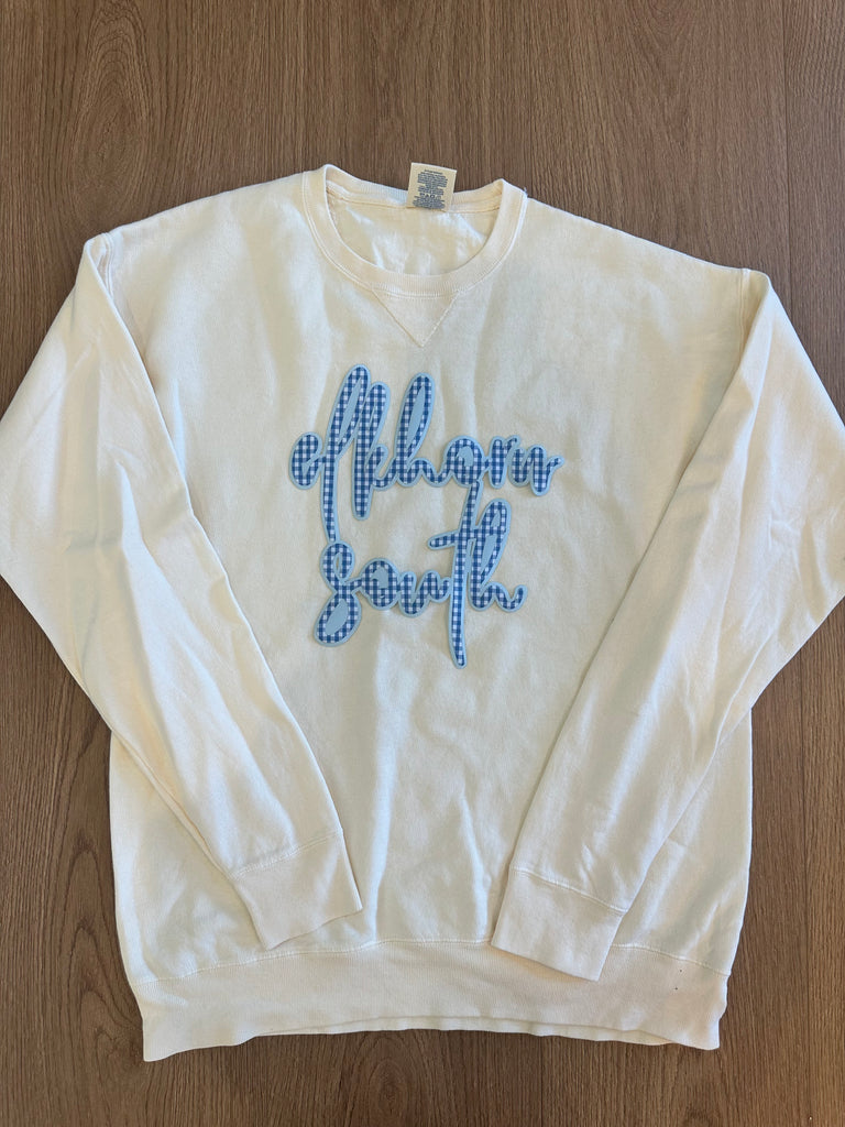 BLUE GINGHAM/LIGHT BLUE ELKHORN SOUTH  - IVORY COMFORTWASH CREWNECK
