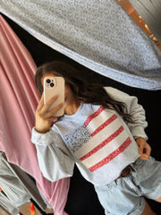 PATCHWORK AMERICAN FLAG - ASH GREY CREWNECK