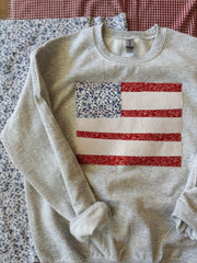 PATCHWORK AMERICAN FLAG - ASH GREY CREWNECK