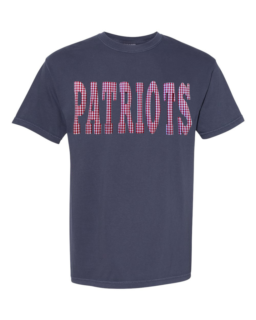 RED GINGHAM PATRIOTS - NAVY TEE