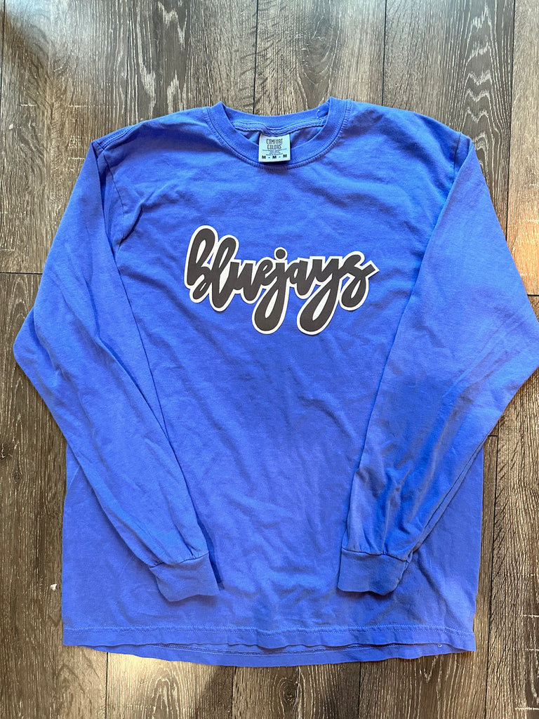 CURSIVE BLUEJAYS - BLUE COMFORT COLORS LONG SLEEVE