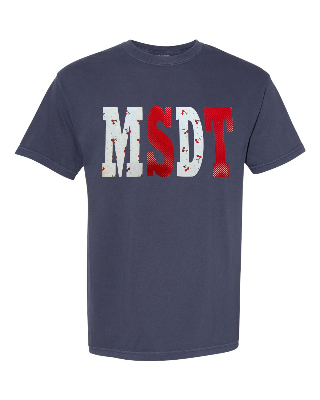 CHERRY + RED POLKA DOT MSDT - NAVY TEE
