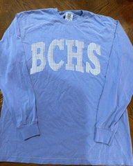 BLUE GINGHAM BCHS - FLO BLUE COMFORT COLORS LONG SLEEVE