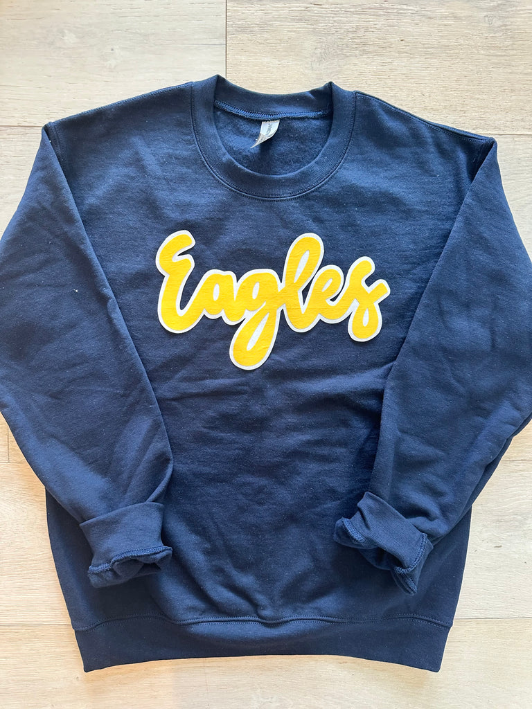 YELLOW/WHITE EAGLES - NAVY GILDAN CREW (YOUTH + ADULT)