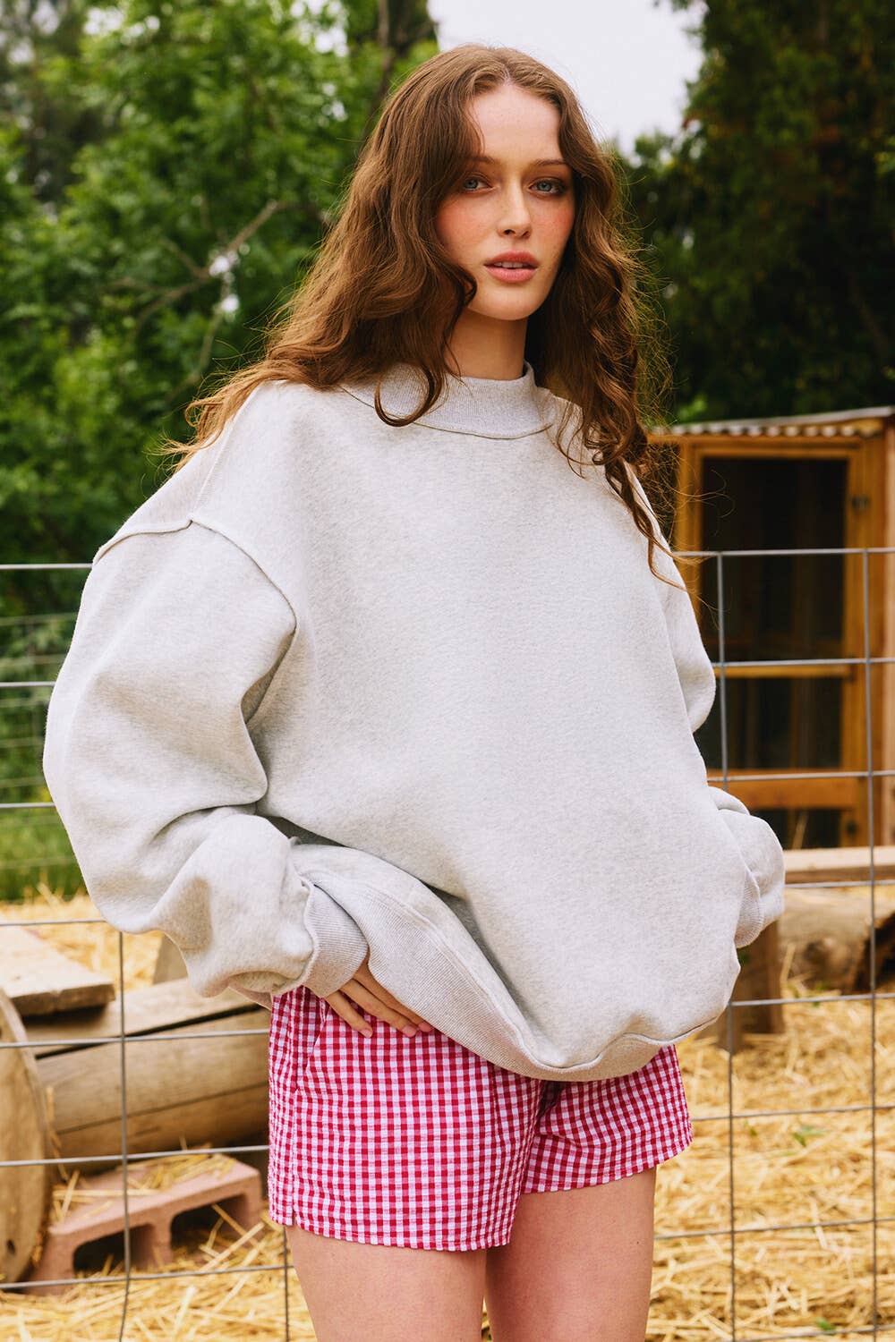 BUCKETLIST - IT2594-BLANK  Solid Reversible Mock Neck Sweatshirt Top: Heather grey / S/M-L/XL (3-3)