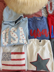 PATCHWORK AMERICAN FLAG - ASH GREY CREWNECK