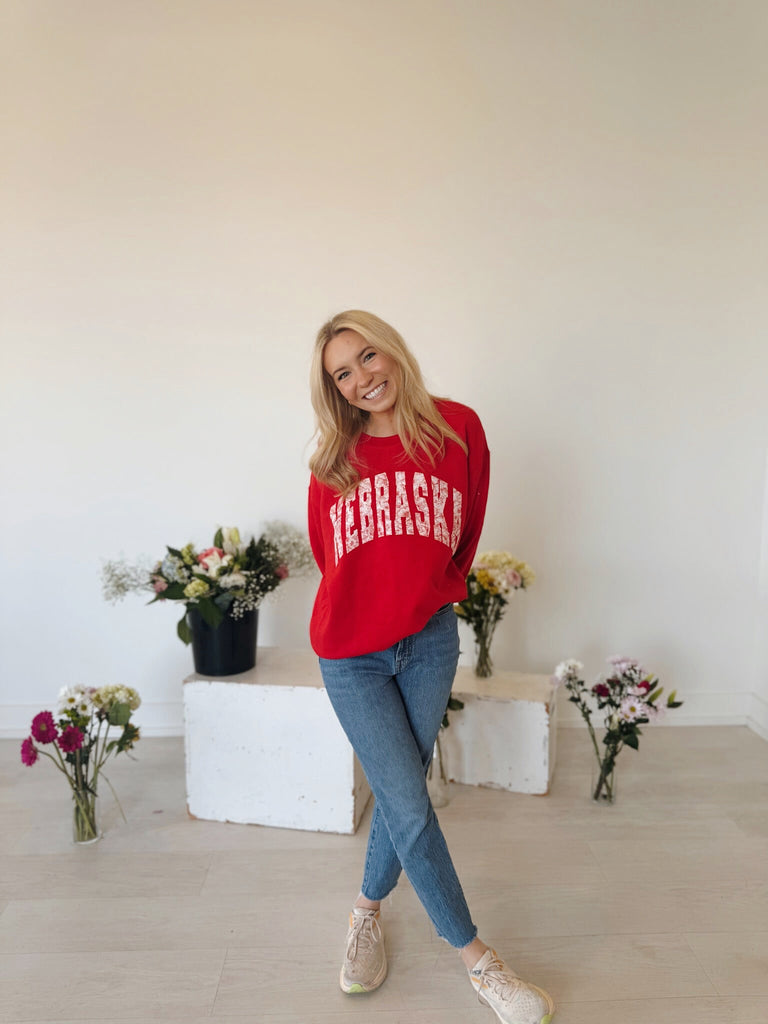 VARSITY RED FLORAL NEBRASKA - RED CREW