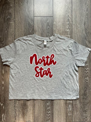 MAROON/WHITE NORTH STAR - GREY CROP TEE