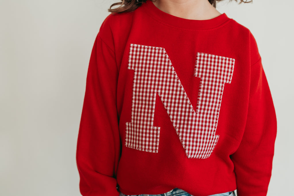 RED GINGHAM N - RED CREWNECK (TODDLER + YOUTH + ADULT)