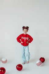 RED/GREEN POLKA DOT MERRY + BOW - RED CREWNECK (TODDLER + YOUTH + ADULT)