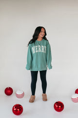 LIGHT GREEN GINGHAM MERRY - GREEN COMFORT COLORS CREW
