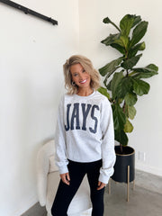 BLUE SPARKLE JAYS - ASH GREY GILDAN CREW