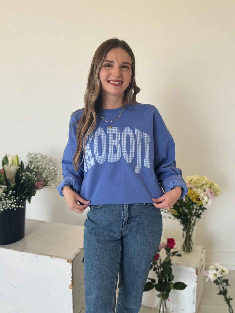 BLUE GINGHAM OKOBOJI - BLUE COMFORTWASH CREW