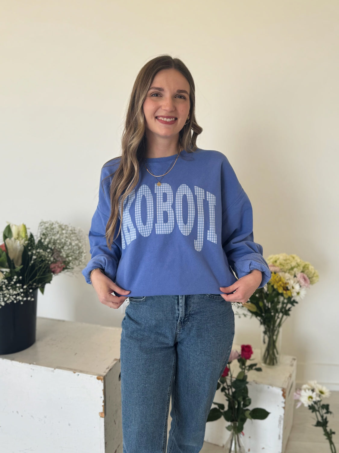 BLUE GINGHAM OKOBOJI - BLUE COMFORTWASH CREW