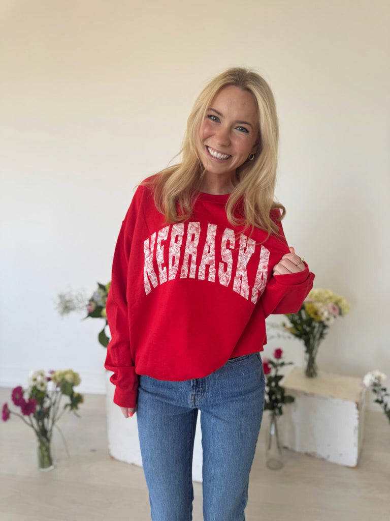VARSITY RED FLORAL NEBRASKA - RED CREW
