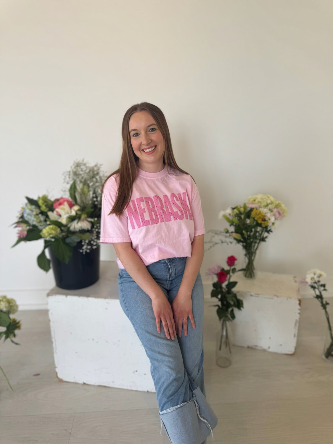 BLOCK PINK POLKA DOT NEBRASKA - LIGHT PINK TEE