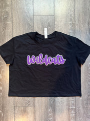 CURSIVE WILDCATS - BLACK CROP TEE