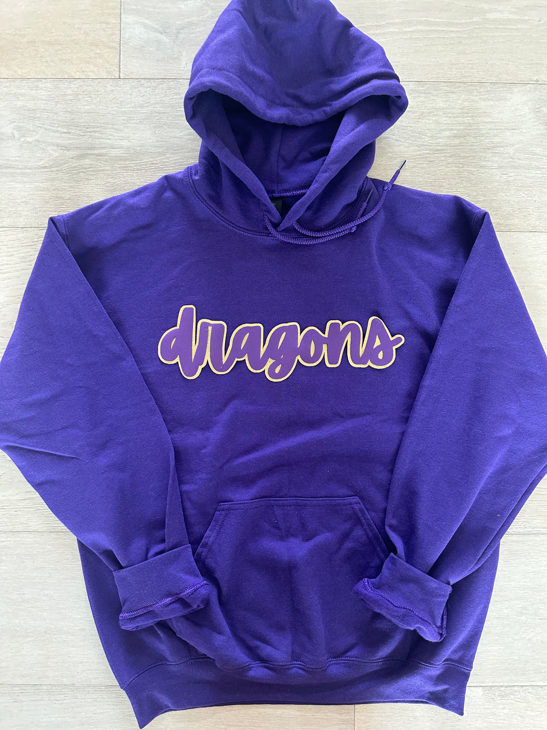 CURSIVE PURPLE/GOLD METALLIC DRAGONS - PURPLE HOODIE