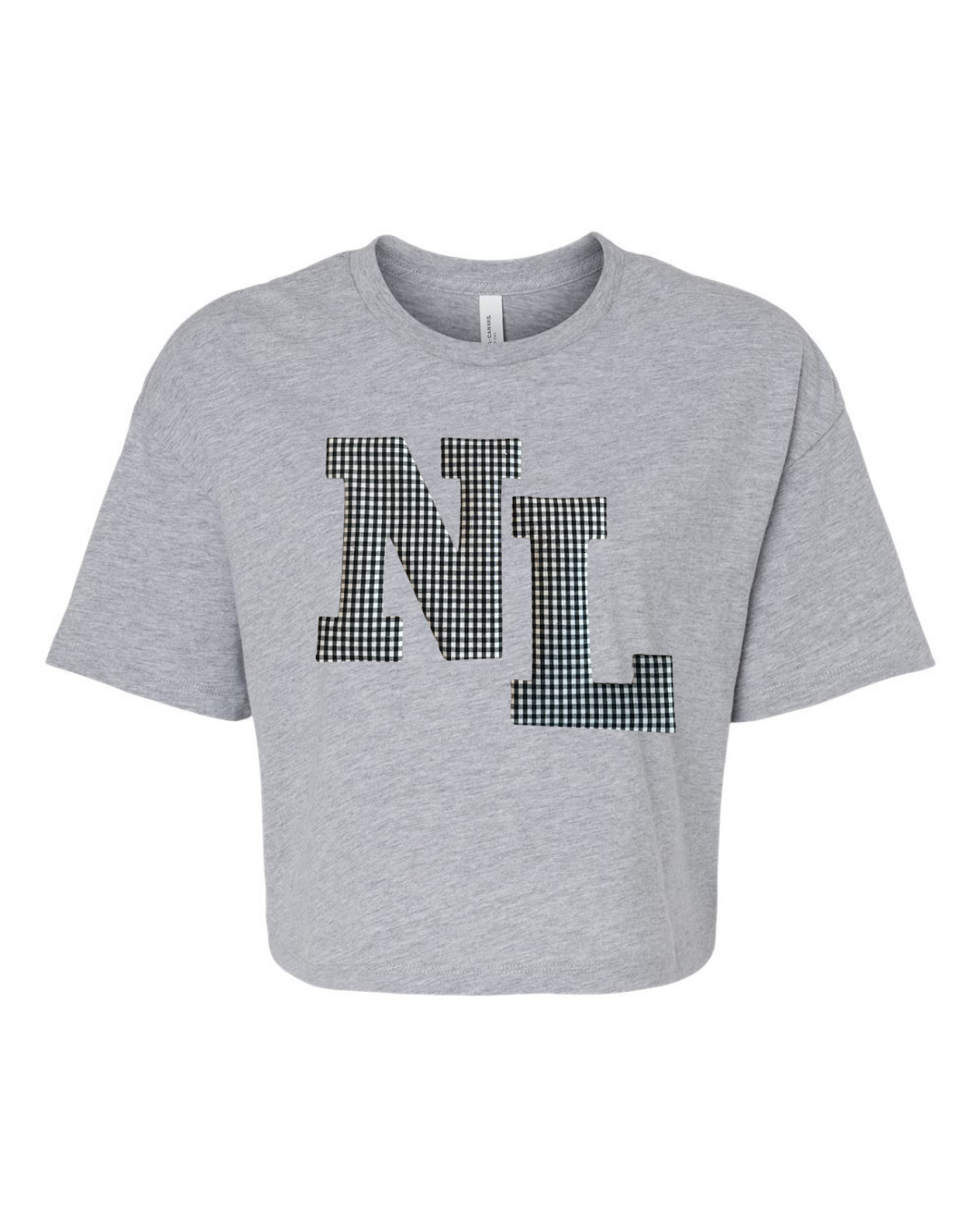 BLACK/WHITE GINGHAM NL  - GREY CROP TEE