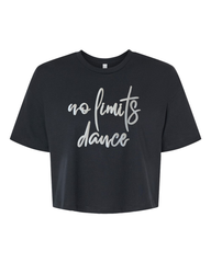 CURSIVE WHITE SPARKLE NO LIMITS DANCE - BLACK CROP TEE