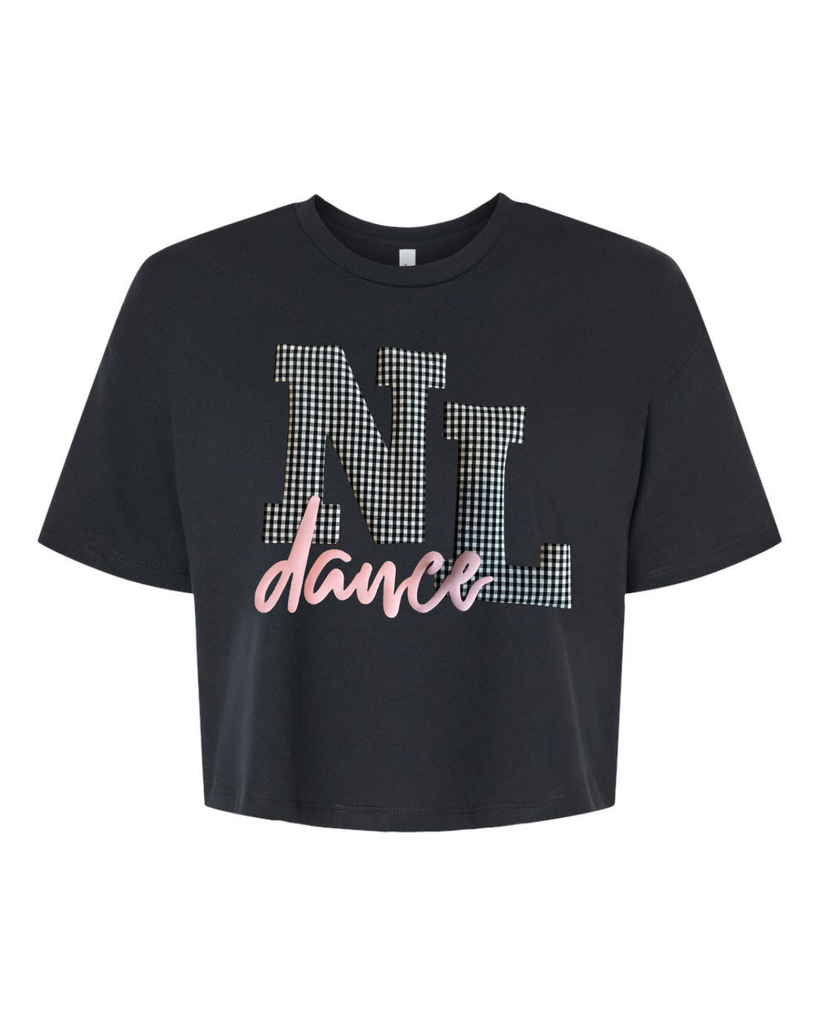 BLACK/WHITE GINGHAM NL PINK DANCE - BLACK CROP TEE
