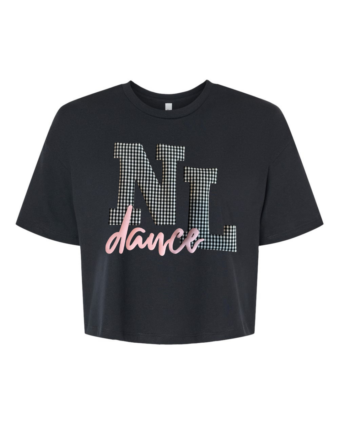 BLACK/WHITE GINGHAM NL PINK DANCE - BLACK CROP TEE