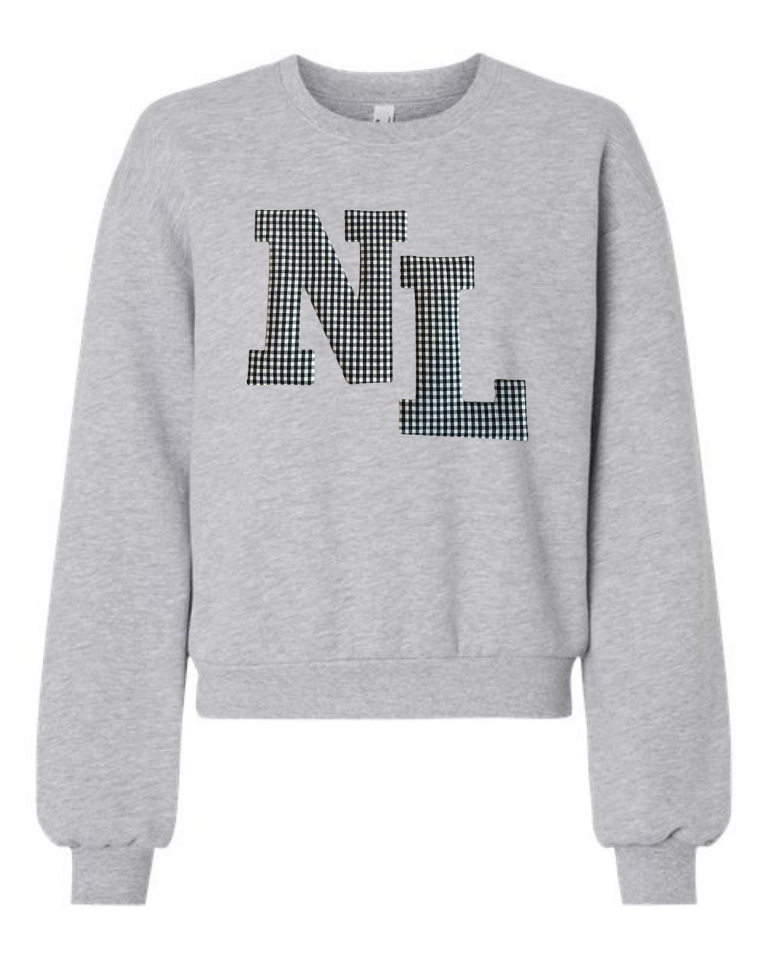 BLACK GINGHAM NL - GREY CROP FLEECE CREW