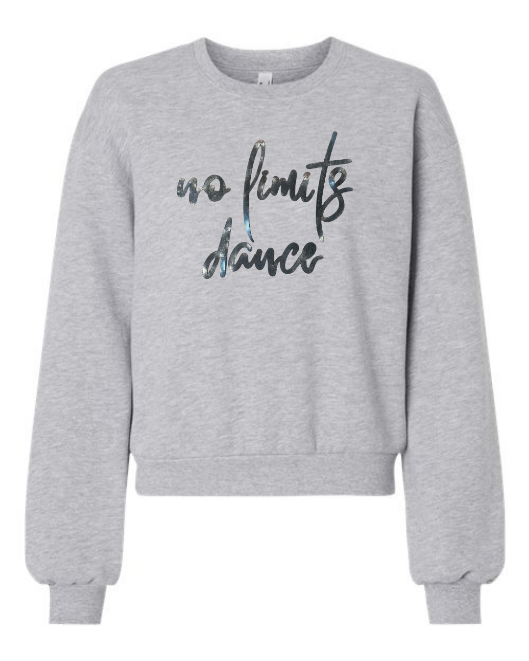 BLACK METALLIC NO LIMITS DANCE - GREY CROP FLEECE CREW