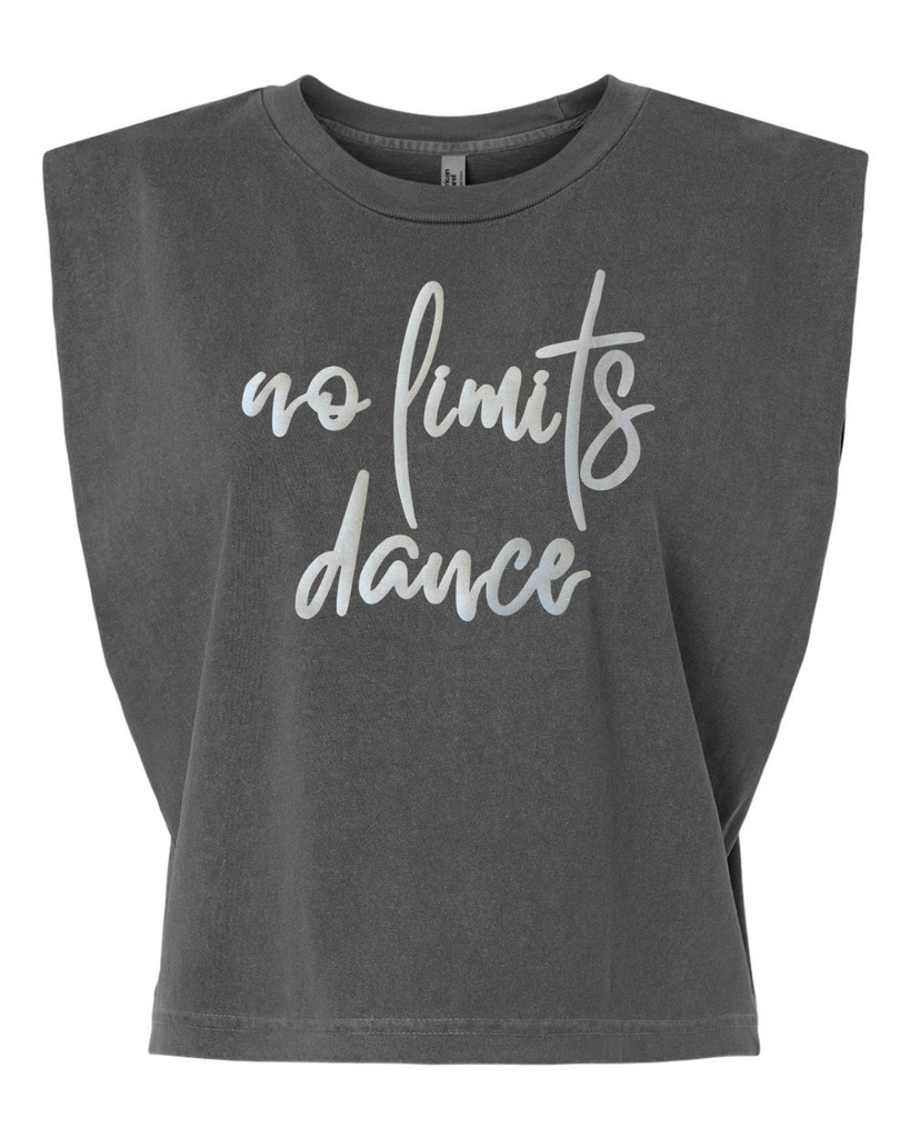 WHITE SPARKLE NO LIMITS DANCE - WASHED BLACK MUSCLE TEE