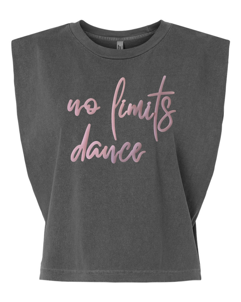 LIGHT PINK NO LIMITS DANCE - WASHED BLACK MUSCLE TEE