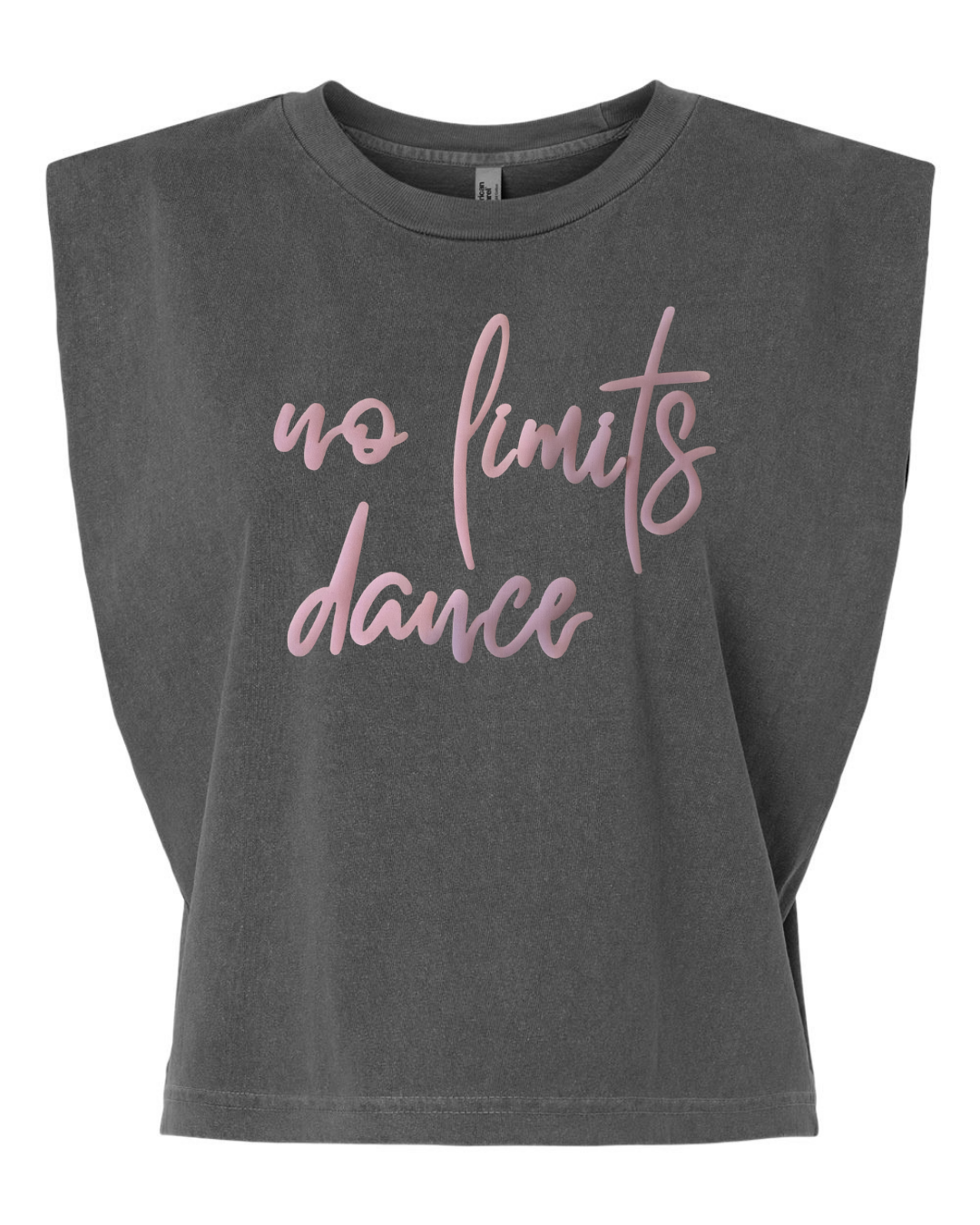 LIGHT PINK NO LIMITS DANCE - WASHED BLACK MUSCLE TEE