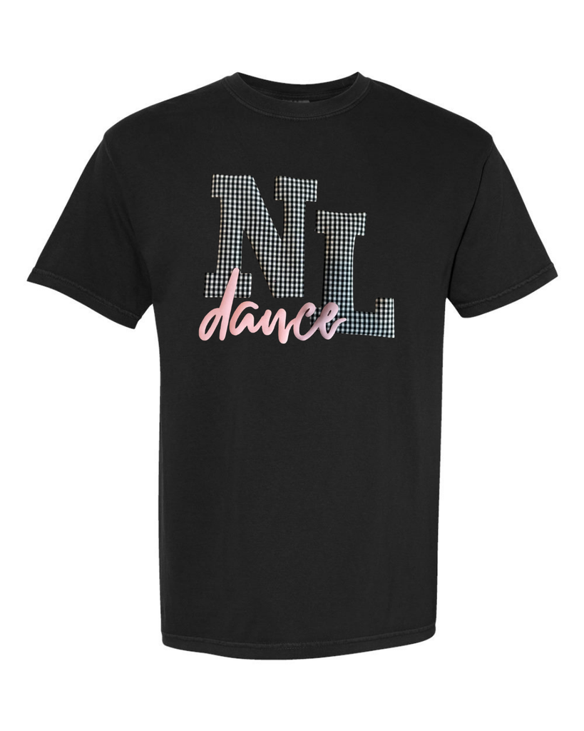 BLACK/WHITE GINGHAM NL PINK DANCE - BLACK TEE