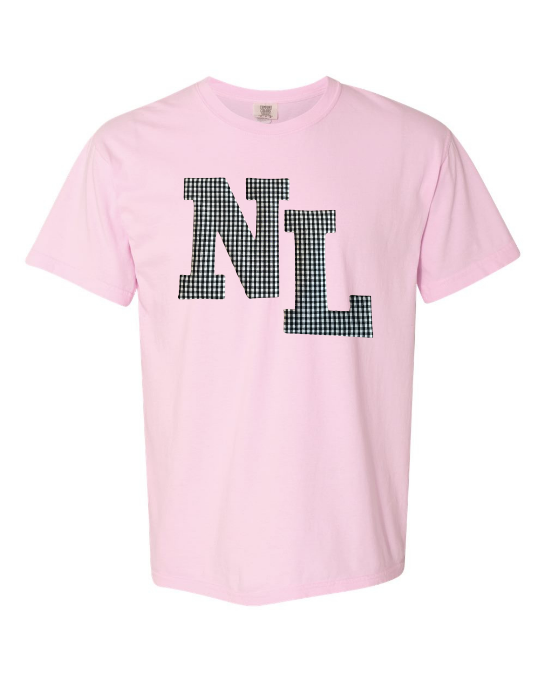 BLACK/WHITE GINGHAM NL  - PINK TEE