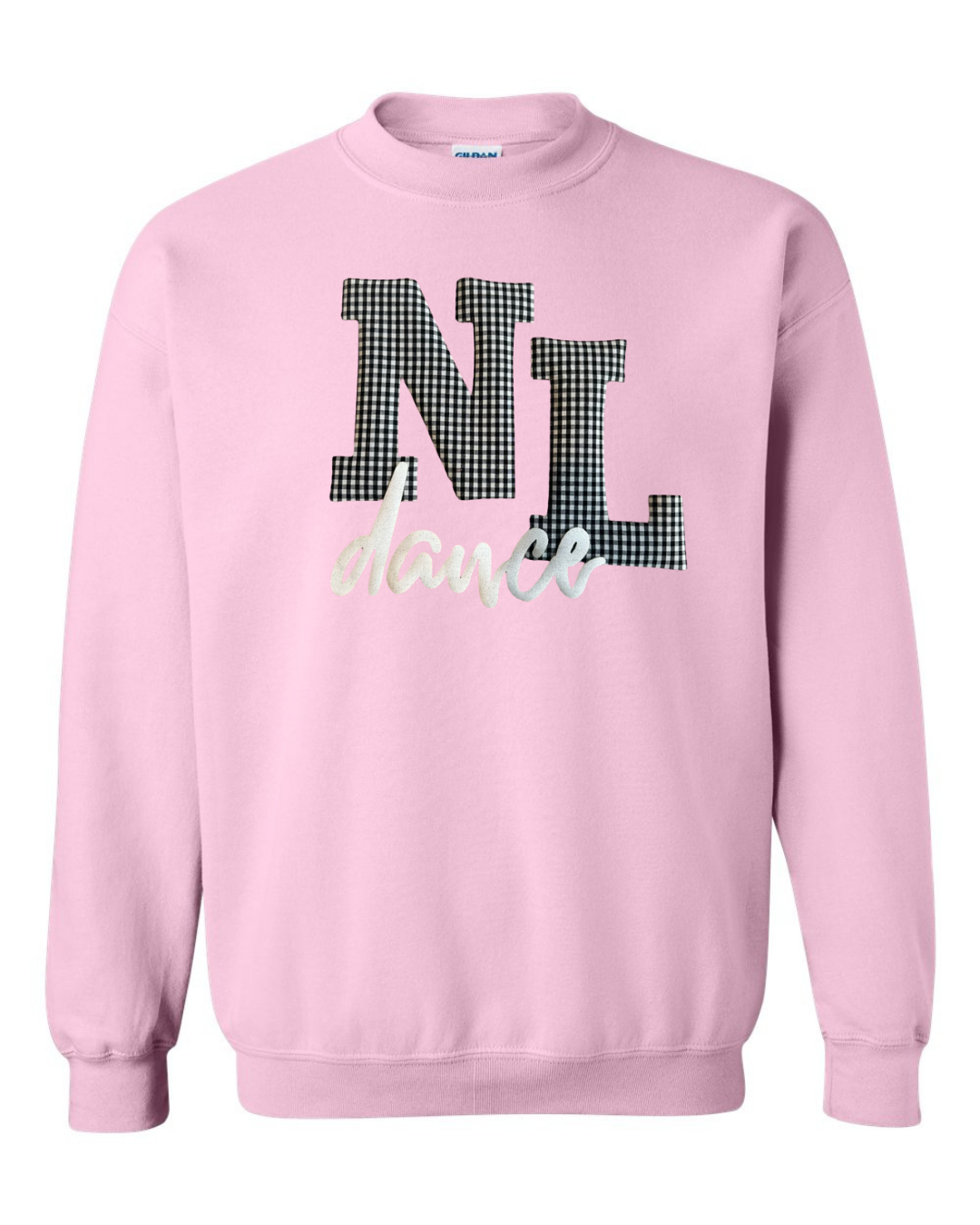 BLACK/WHITE GINGHAM NL WHITE DANCE- PINK GILDAN CREW - YOUTH + ADULT