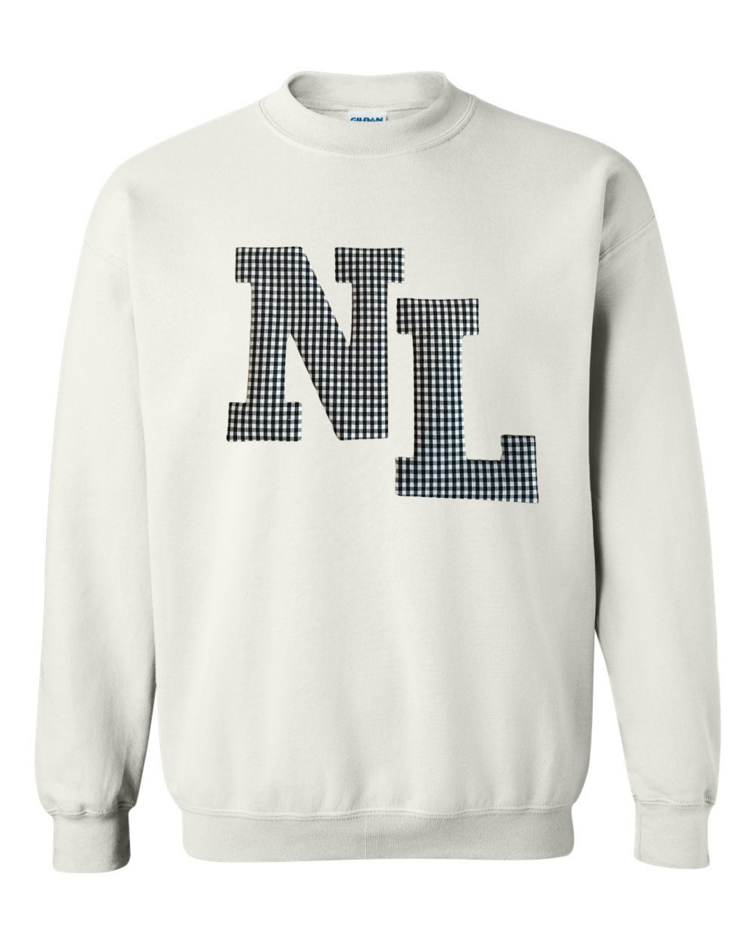 BLACK/WHITE GINGHAM NL - WHITE GILDAN CREW - YOUTH + ADULT