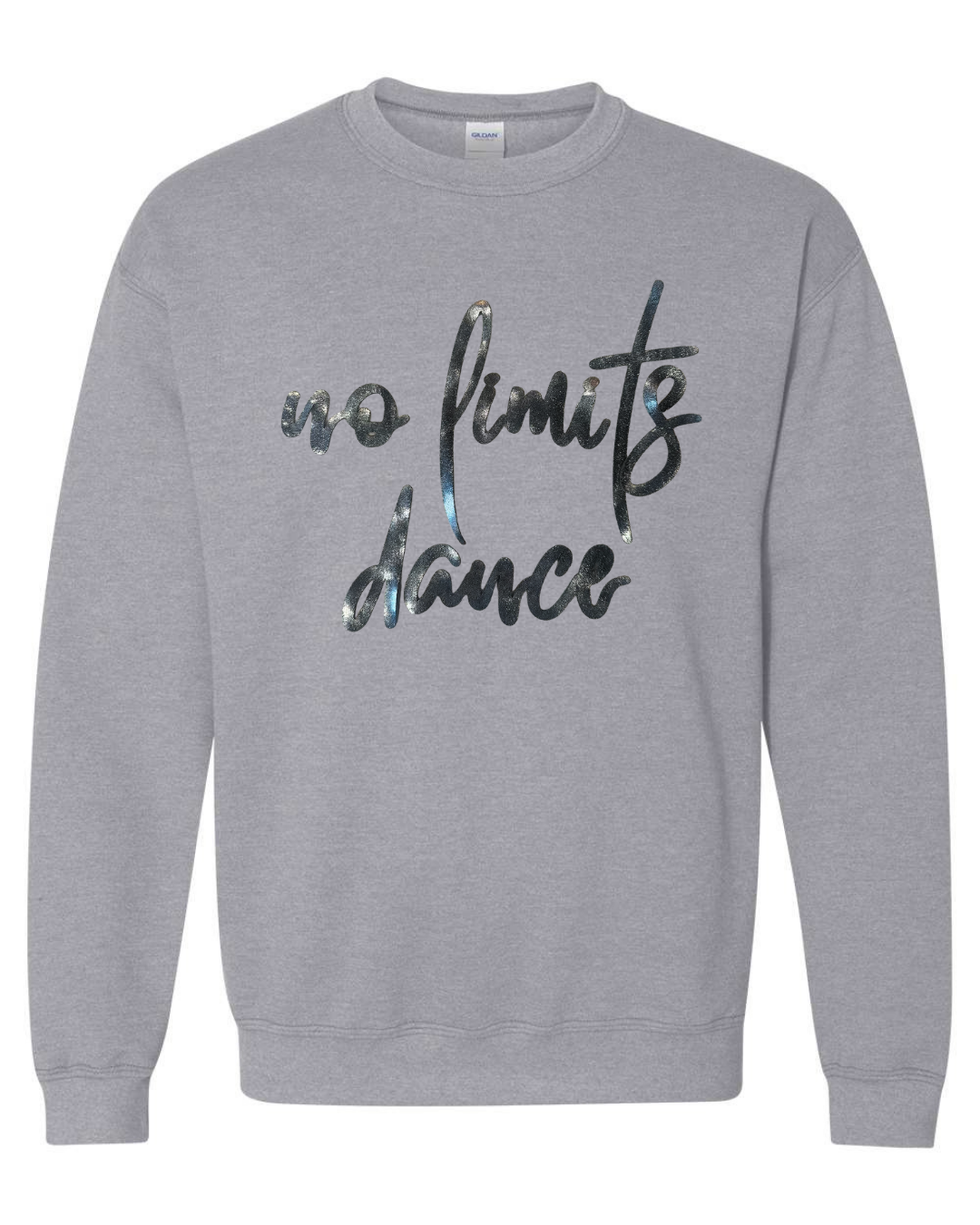 BLACK METALLIC NO LIMITS DANCE - SPORT GREY GILDAN CREW - YOUTH + ADULT