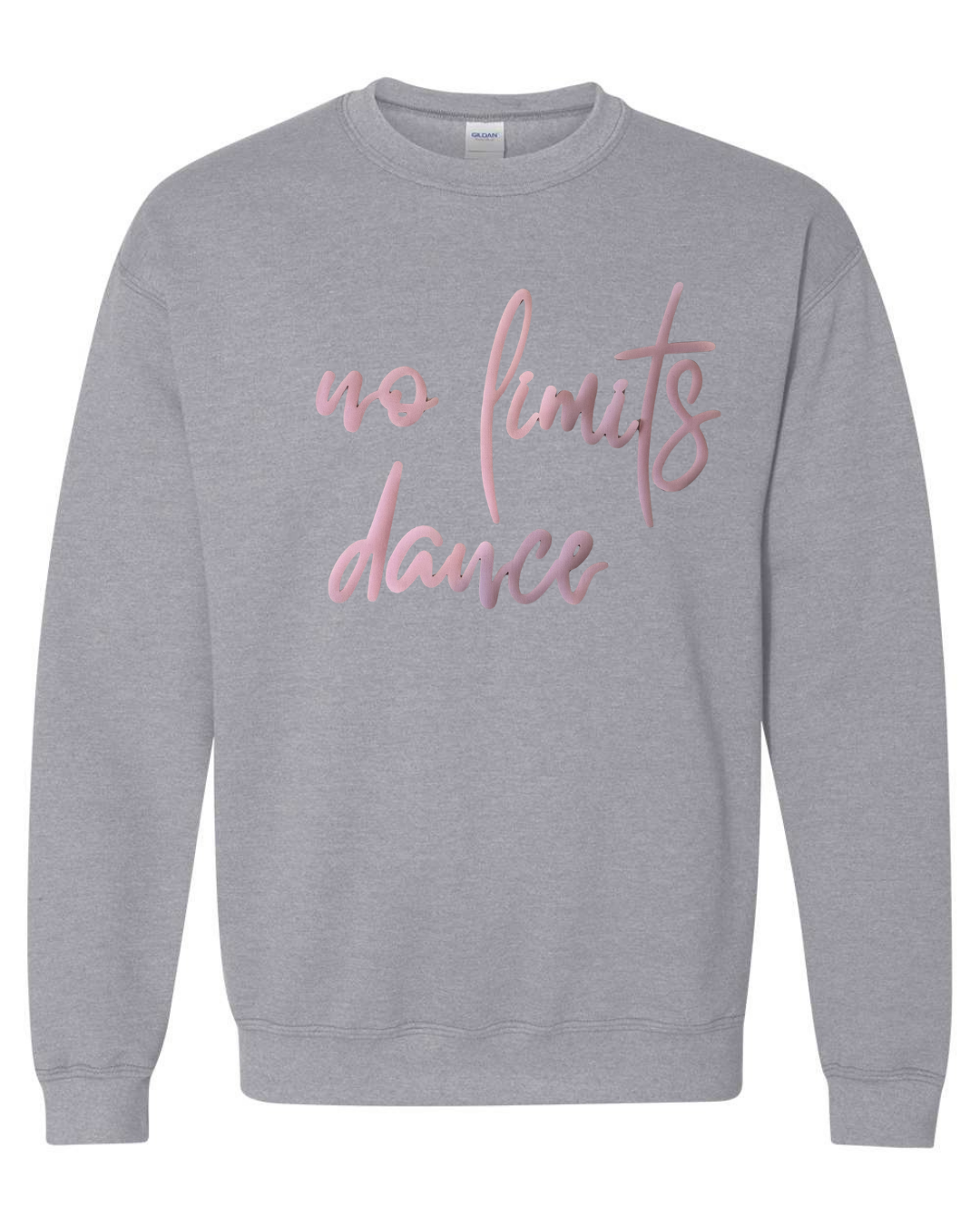 LIGHT PINK NO LIMITS DANCE - SPORT GREY GILDAN CREW - YOUTH + ADULT