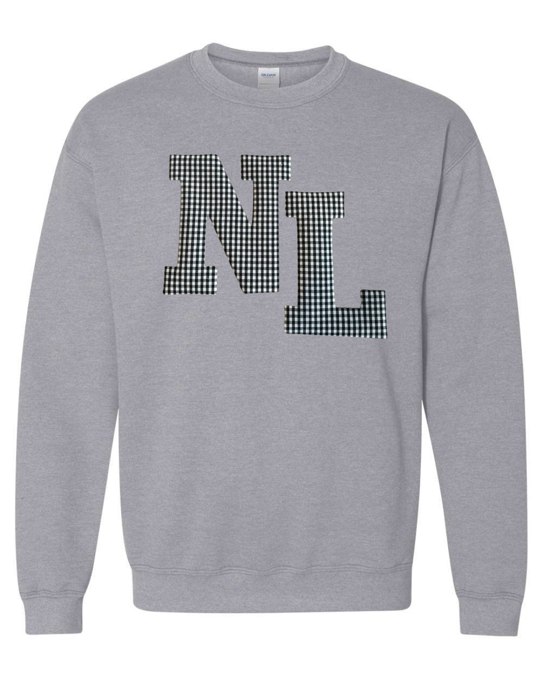 BLACK/WHITE GINGHAM NL - SPORT GREY GILDAN CREW - YOUTH + ADULT