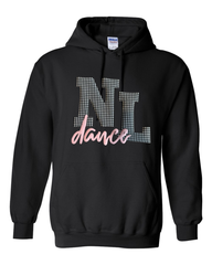 BLACK/WHITE GINGHAM NL PINK DANCE - BLACK GILDAN HOODIE - YOUTH + ADULT
