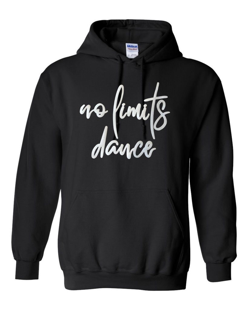 WHITE SPARKLE NO LIMITS DANCE - BLACK GILDAN HOODIE - YOUTH + ADULT