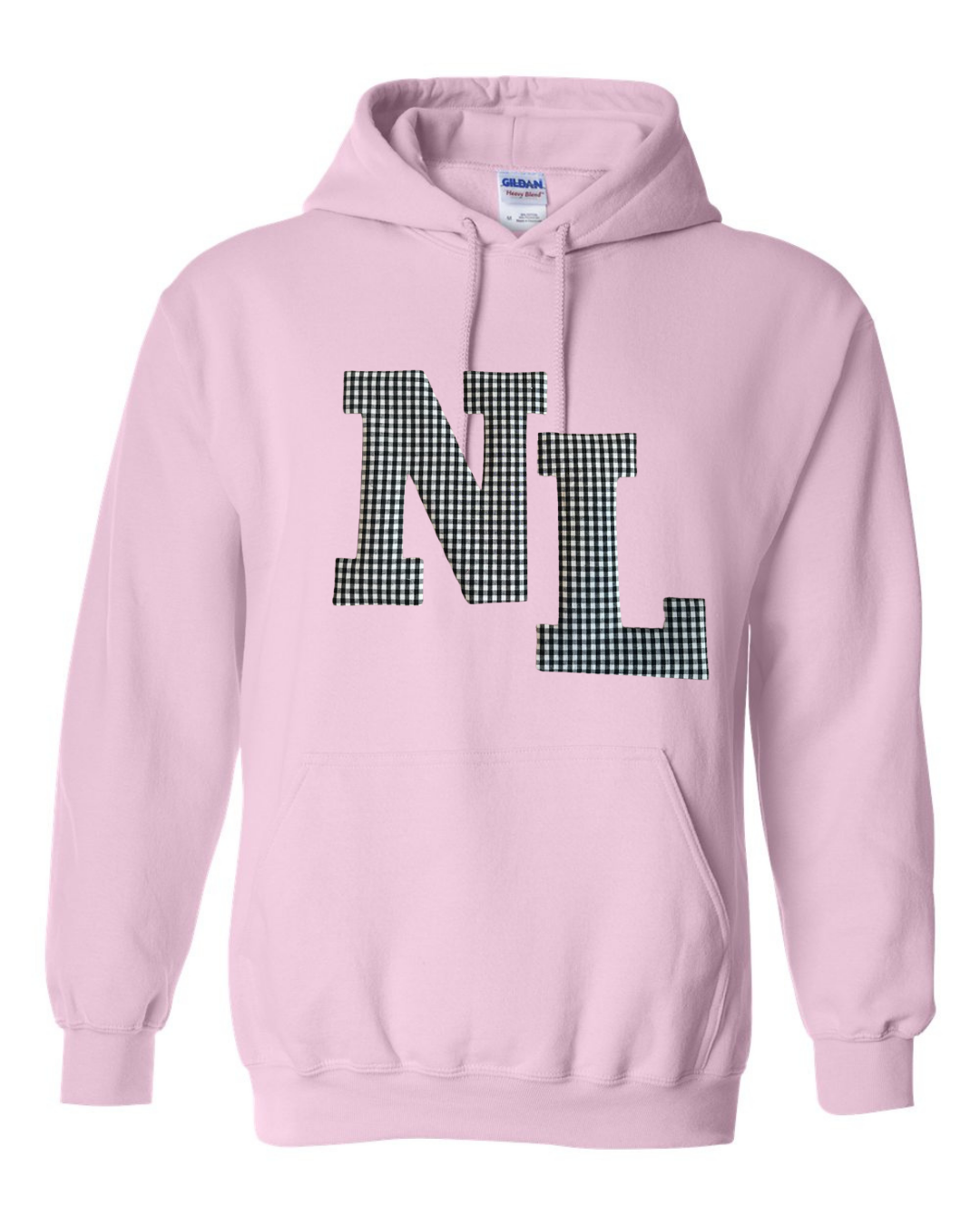 BLACK/WHITE GINGHAM NL - PINK GILDAN HOODIE - YOUTH + ADULT