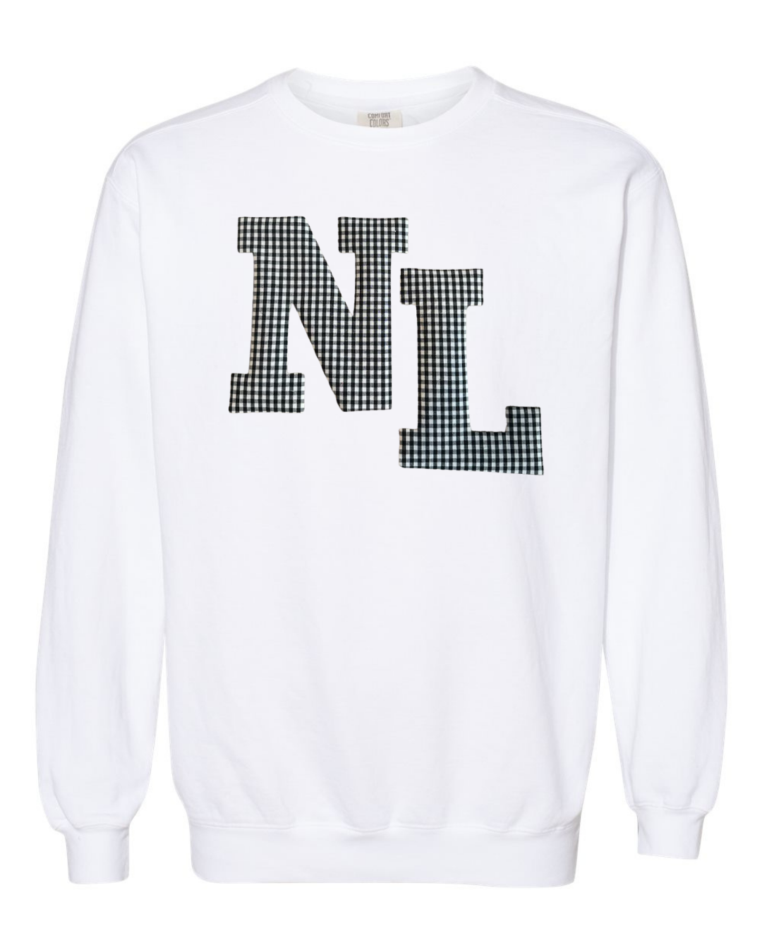 BLACK/WHITE GINGHAM NL - WHITE COMFORT COLORS CREW