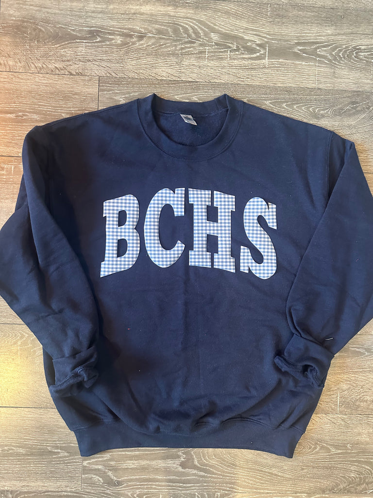BLUE GINGHAM BCHS - NAVY CREWNECK