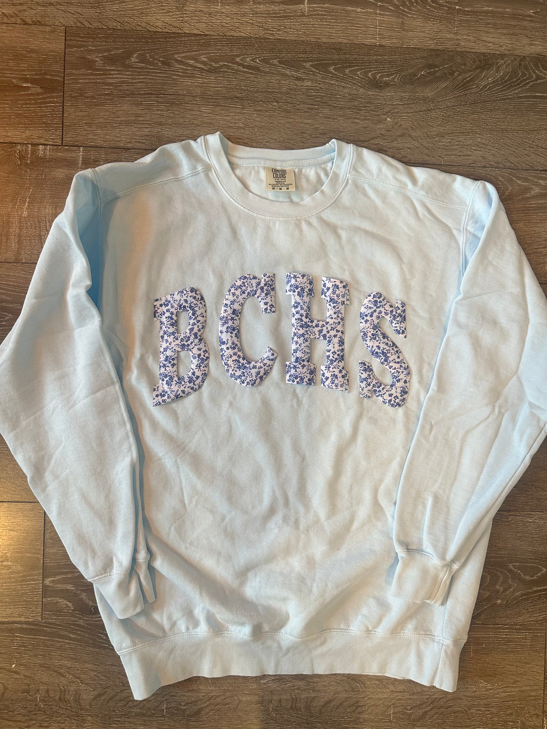 BLUE FLORAL BCHS - LIGHT BLUE COMFORT COLORS CREWNECK