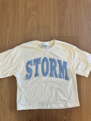 BLUE GINGHAM STORM - CREAM CROP TEE