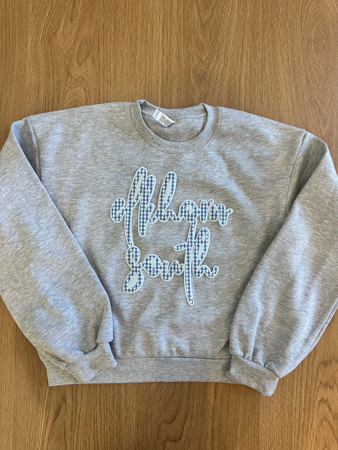 BLUE GINGHAM/LIGHT BLUE ELKHORN SOUTH -  GREY CROP CREWNECK